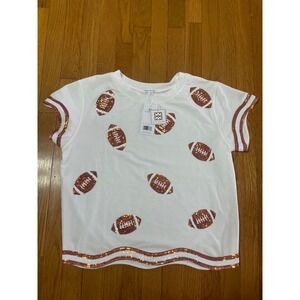 Mary Square Womens White Sequin Football Top Scalloped Hem Game Day Size M NWT